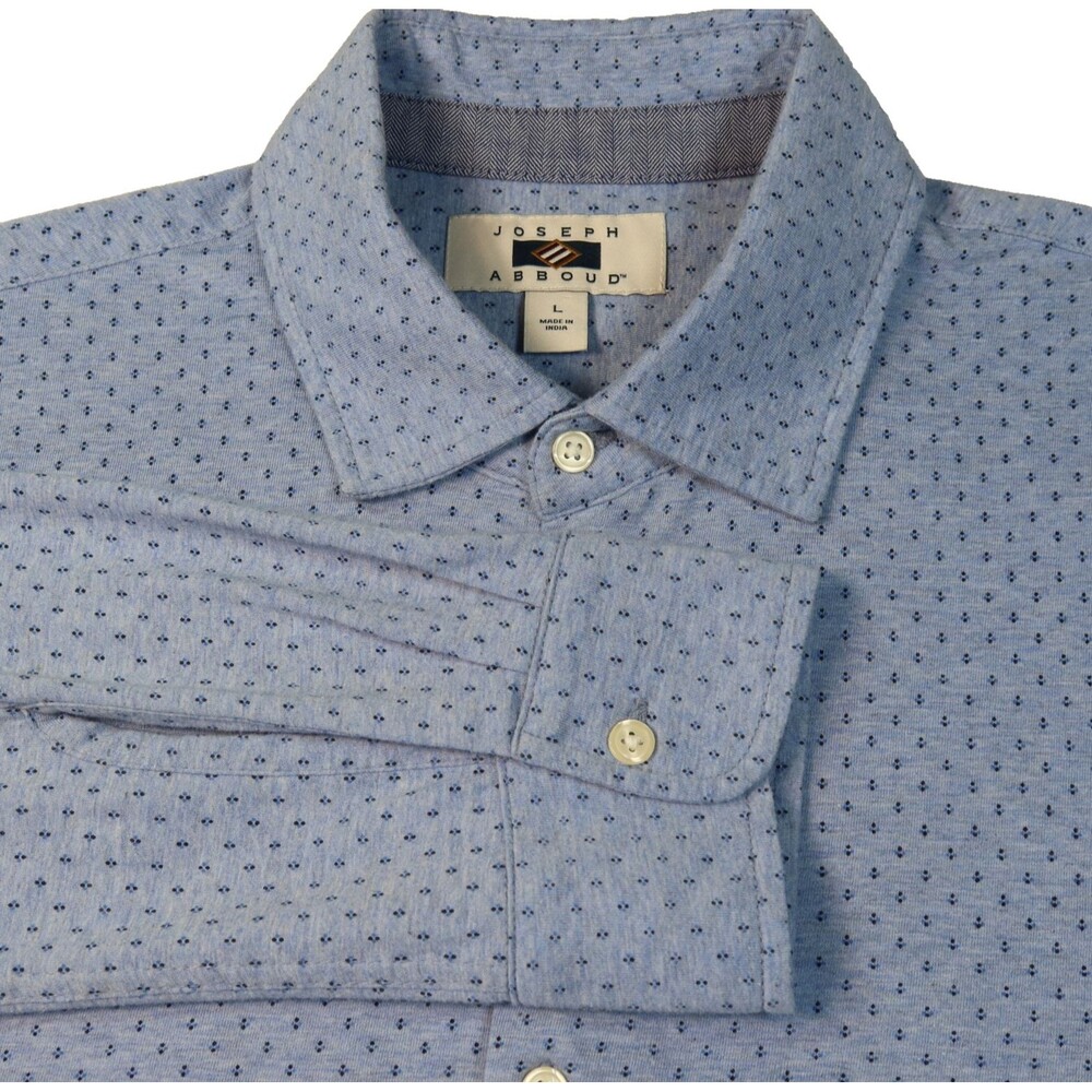 Joseph Abboud Mens Large Soft Knit Button Up Dress Shirt Blue Geometric Pattern